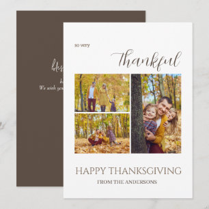 Thankful Elegant Happy thanksgiving family 3 photo Holiday Card