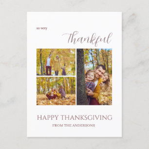 Thankful Elegant Happy thanksgiving family 3 photo Holiday Postcard