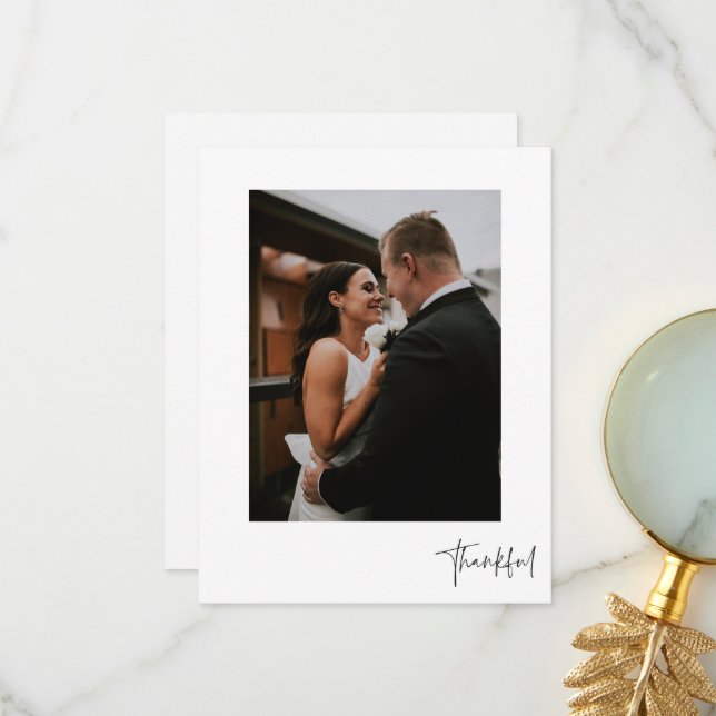 Thankful Elegant Photo Wedding Thank You Card (Front/Back In Situ)