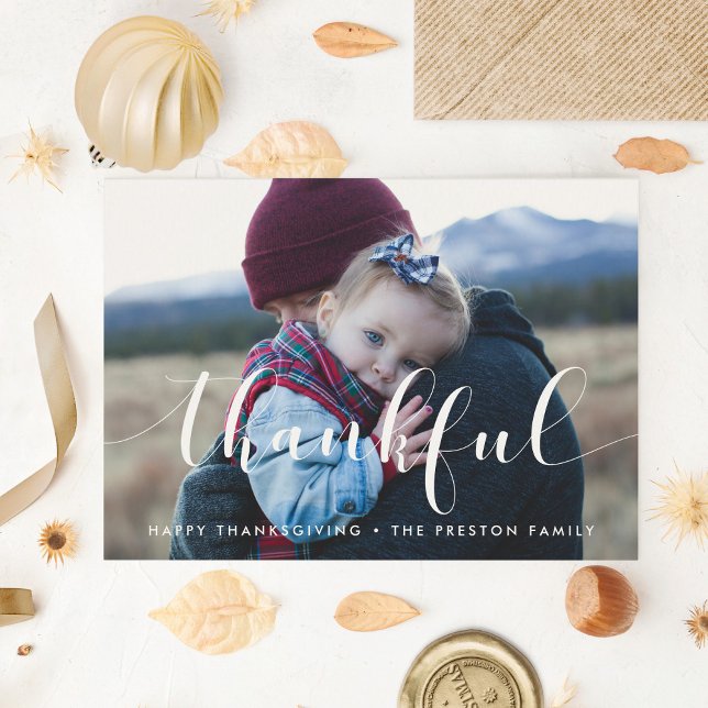 Thankful Elegant Thanksgiving family photo Holiday Card (Creator Uploaded)