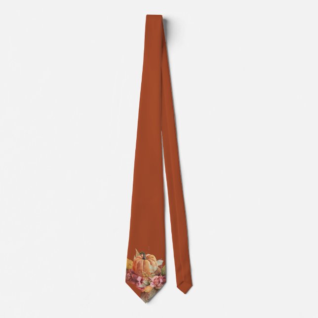 Thankful Fall Autumn Orange Pumpkin Thanksgiving Tie (Front)