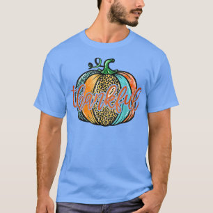 Thankful Fall Autumn Pumpkin Leopard Thanksgiving T-Shirt