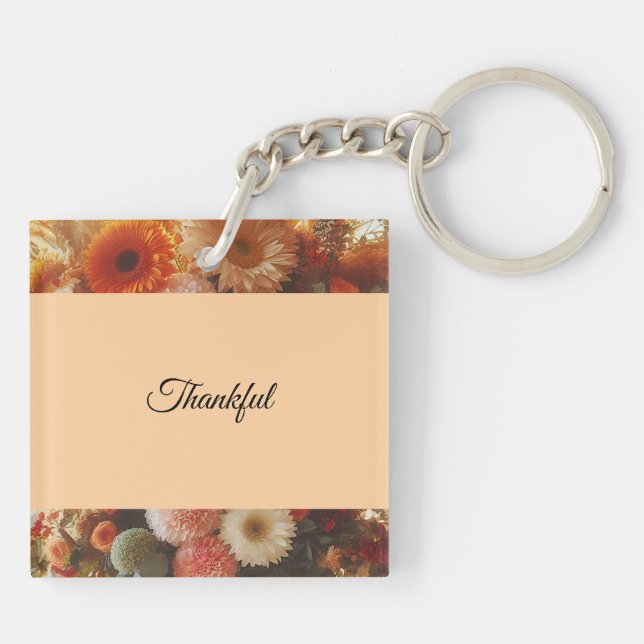 Thankful Fall Flowers Key Ring (Back)