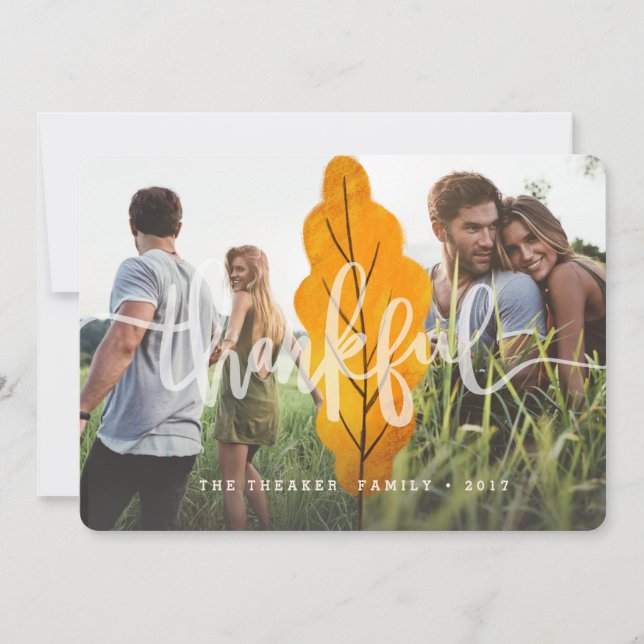 THANKFUL FALL LEAF (MULTI PHOTO) THANK YOU CARD (Front)