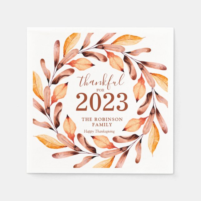 Thankful  Fall Leaves Personalised Thanksgiving Napkin (Front)