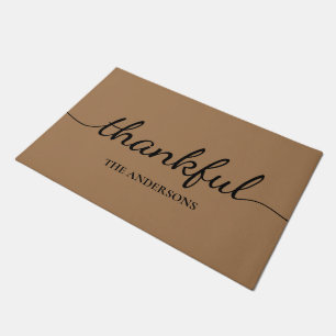Thankful Fall Modern Elegant Calligraphy Doormat