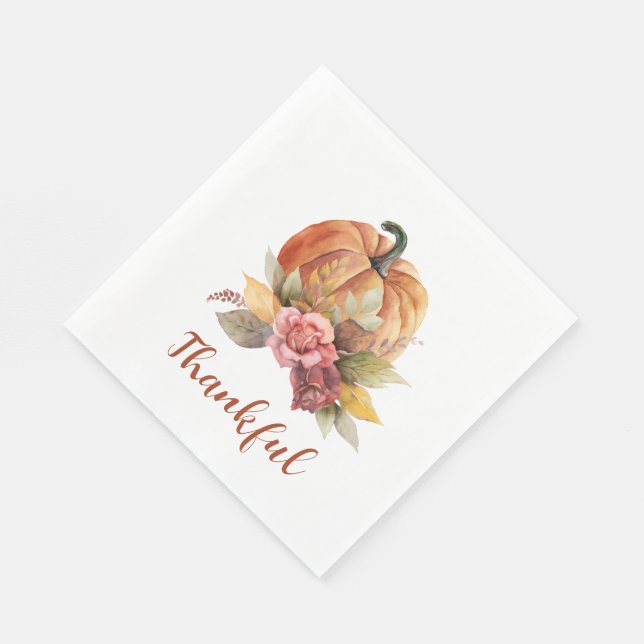 Thankful Fall Pumpkin Thanksgiving Paper Napkin (Corner)