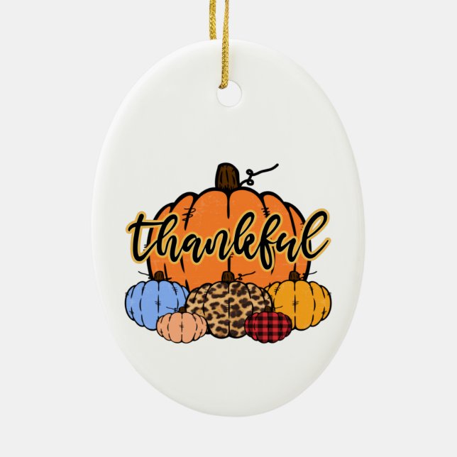 Thankful Fall Pumpkins Design Ceramic Tree Decoration (Back)