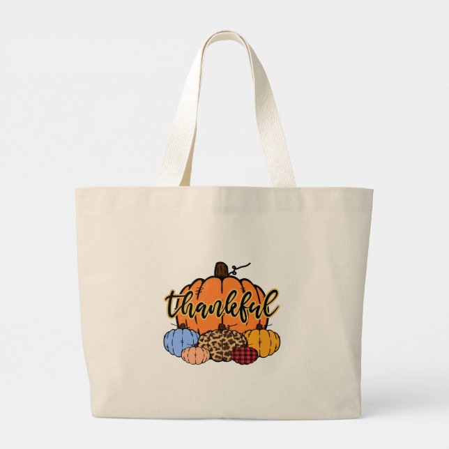 Thankful Fall Pumpkins Design Large Tote Bag (Back)