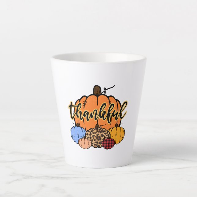 Thankful Fall Pumpkins Design Latte Mug (Front)