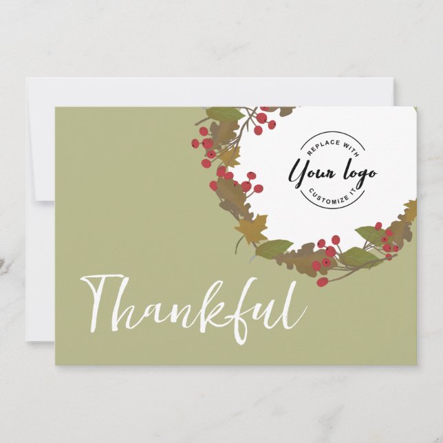 Thankful Fall theme business logo thanksgiving Thank You Card (Front)