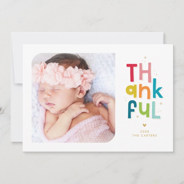 THANKFUL FAMILY PHOTO modern bright colourful  Holiday Card (Front)