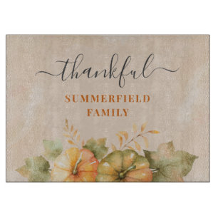Thankful Family Pumpkin Thanksgiving Dinner Cutting Board