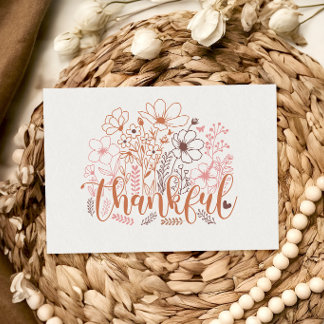 Thankful Floral Boho Drawn Thanksgiving Card