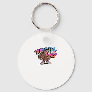 Thankful & Fly Turkey � Colorful Urban Cartoon Ove Key Ring