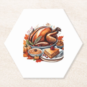 Thankful & Fly Turkey – Colorful Urban Cartoon Ove Paper Coaster