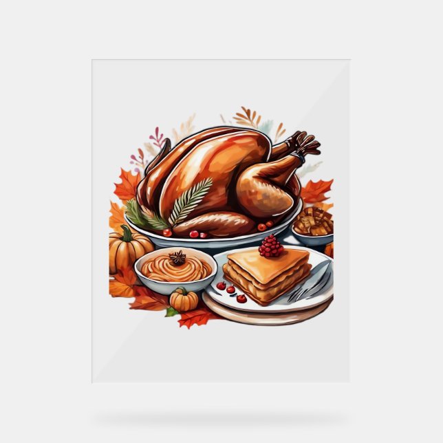Thankful & Fly Turkey – Colourful Urban Cartoon Ov Acrylic Sign (Front)