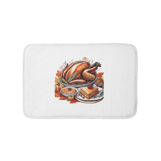 Thankful & Fly Turkey – Colourful Urban Cartoon Ov Bath Mat (Front)