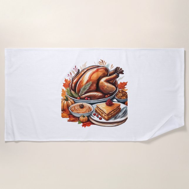 Thankful & Fly Turkey – Colourful Urban Cartoon Ov Beach Towel (Front)