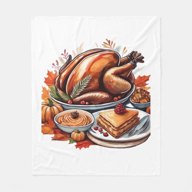 Thankful & Fly Turkey – Colourful Urban Cartoon Ov Fleece Blanket (Front)