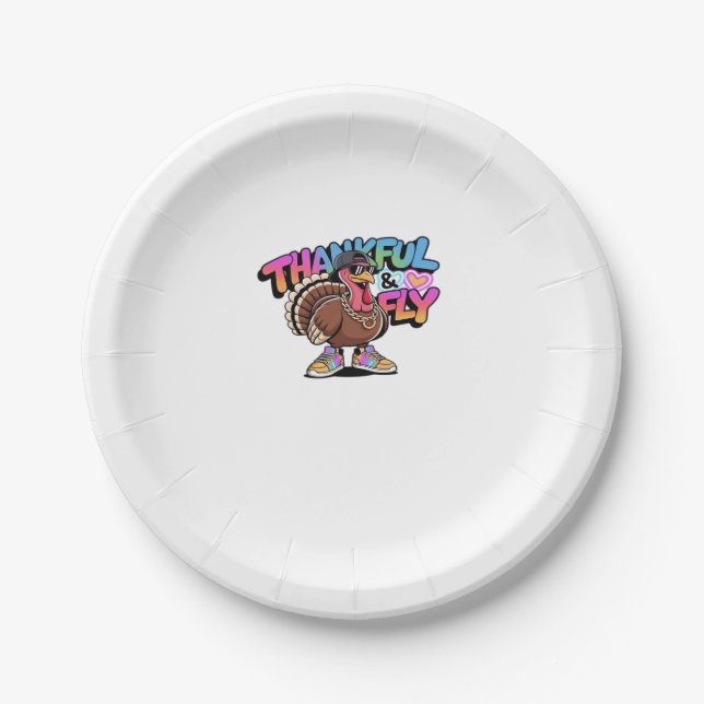 Thankful & Fly Turkey � Colourful Urban Cartoon Ov Paper Plate (Front)