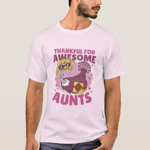THANKFUL FOR AWESOME AUNTS BLONDE TURKEY THANKSGIV T-Shirt