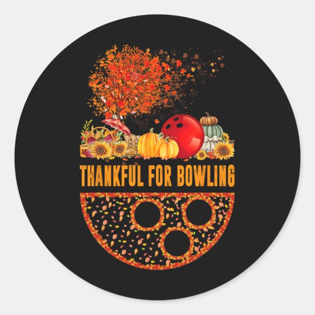 Thankful For Bowling Ball Pumpkins Fall Tree Thank Classic Round Sticker (Front)