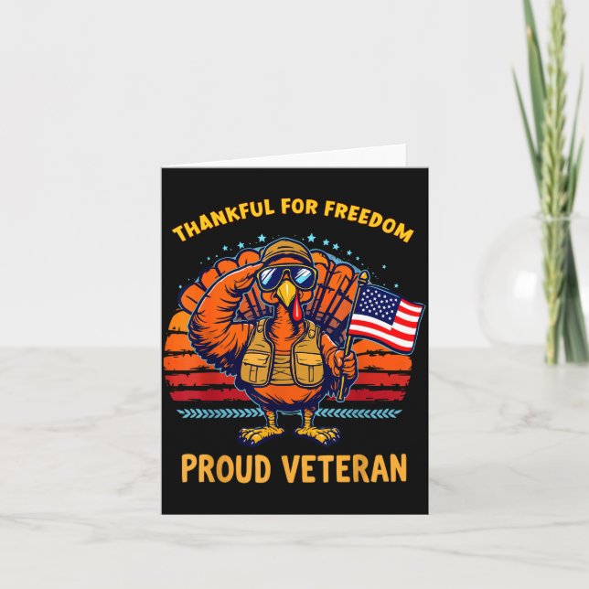 Thankful For Dom Proud Veteran Patriotic Thanksgiv Card (Front)