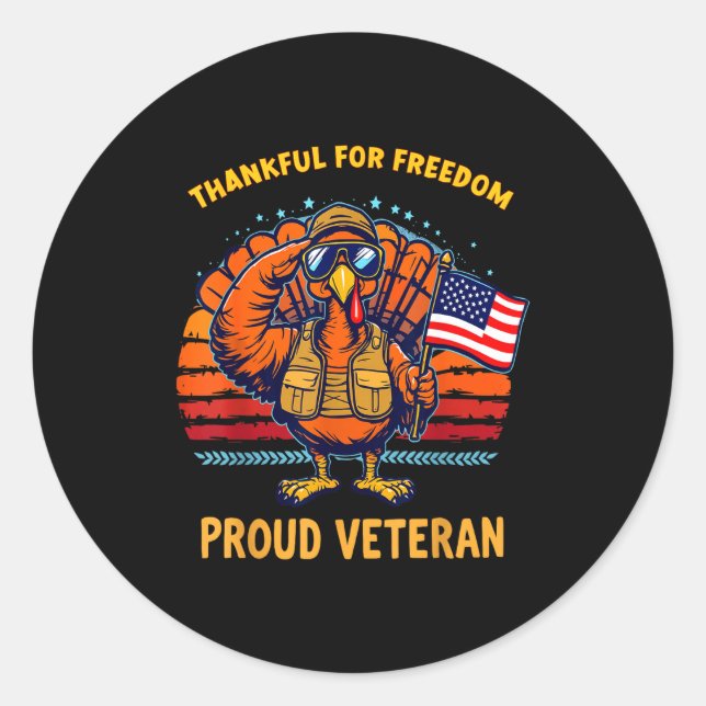 Thankful For Dom Proud Veteran Patriotic Thanksgiv Classic Round Sticker (Front)