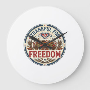 Thankful For Freedom Patriotic Patriotic Thanksgiv Large Clock