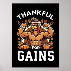 Thankful for Gains - Funny Thanksgiving Gym Poster