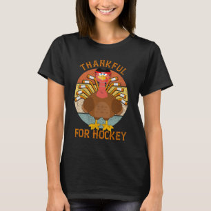 Thankful For Hockey Thanksgiving Funny Turkey Ice T-Shirt