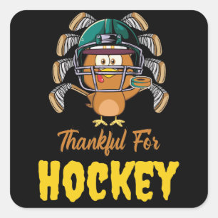 Thankful For Hockey Turkey Thanksgiving Square Sticker