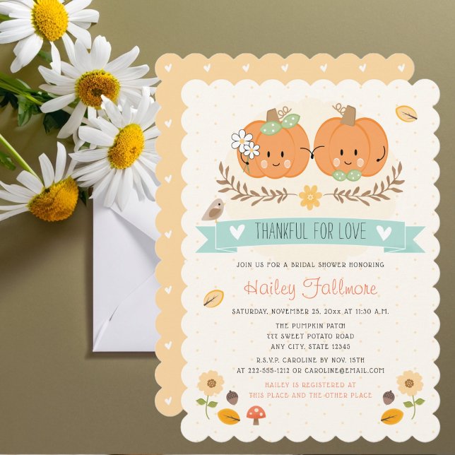 Thankful For Love Cute Pumpkin Bridal Shower Invitation (Creator Uploaded)