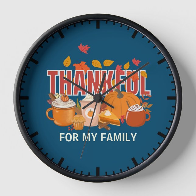 THANKFUL FOR MY FAMILY Pumpkin Thanksgiving Clock (Front)