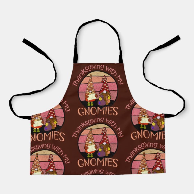 Thankful For My Gnomies Funny Thanksgiving Autumn Apron (Front)