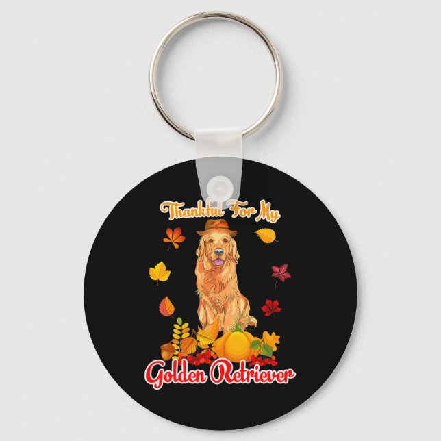 Thankful For My Golden Retriever Thanksgiving Pump Key Ring (Front)
