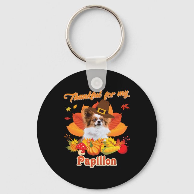 Thankful For My Papillon Dog Thanksgiving I'm Pump Key Ring (Front)