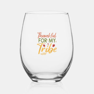 Thankful For My Tribe Thanksgiving Halloween Costu Stemless Wine Glass
