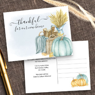 Thankful for New Home Rustic Pumpkin Moving Announcement Postcard