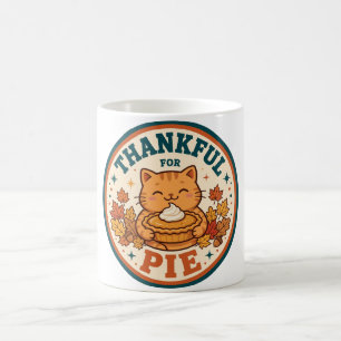 Thankful For Pie – Funny Thanksgiving Cat Coffee Mug