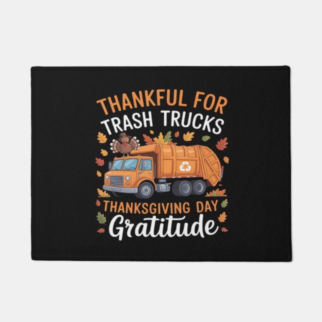Thankful for Recycle Truck Thanksgiving Day Garbag Doormat (Front)