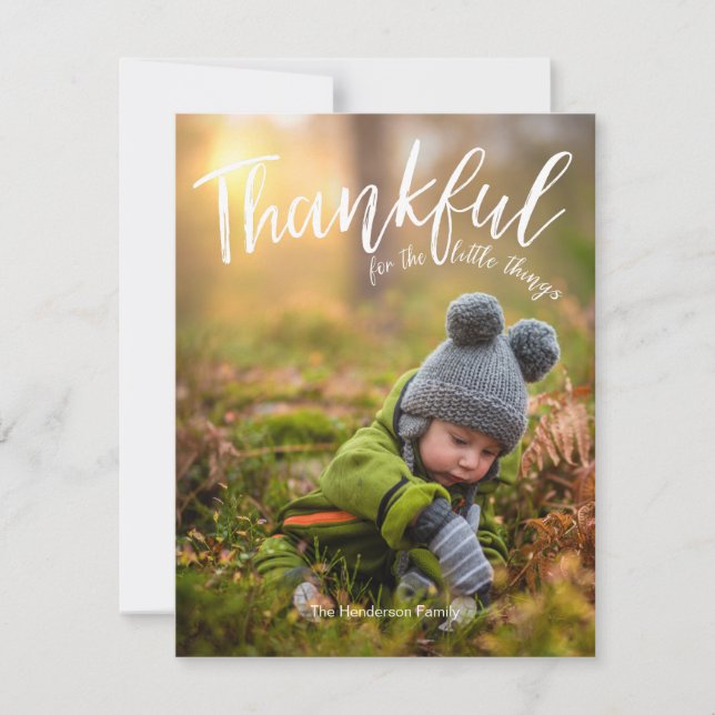 Thankful for the Little Things Thanksgiving Photo Holiday Card (Front)