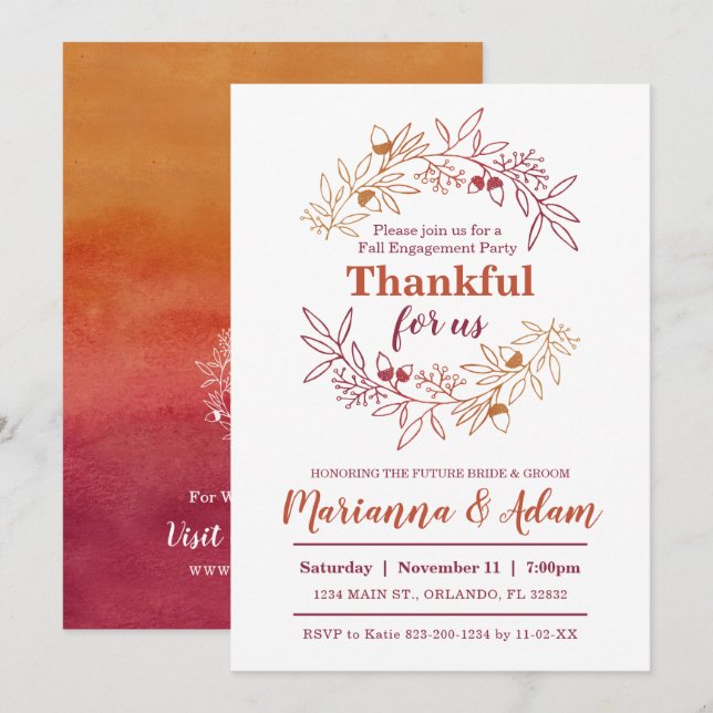 Thankful For Us Fall Wedding Engagement Party Invitation (Front/Back)