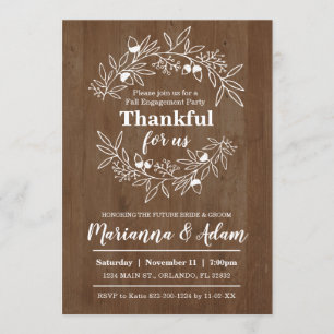 Thankful For Us Fall Wedding Engagement Wood Invitation