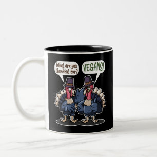 Thankful For Vegans Funny Turkey Thanksgiving Gift Two-Tone Coffee Mug