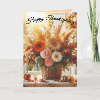 Thankful For You Autum Flowers Thanksgiving Card