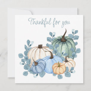 Thankful for you blue leaves pumpkin Thanksgiving Card