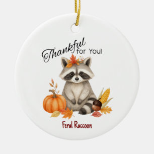 Thankful for You Fall Racoon Thanksgiving Ceramic Tree Decoration