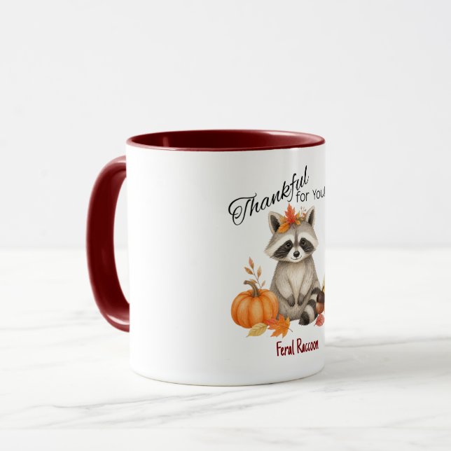 Thankful for You Fall Racoon Thanksgiving  Mug (Front Left)